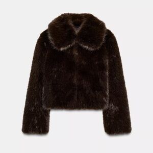 Zara Dark Brown Faux Fur Jacket